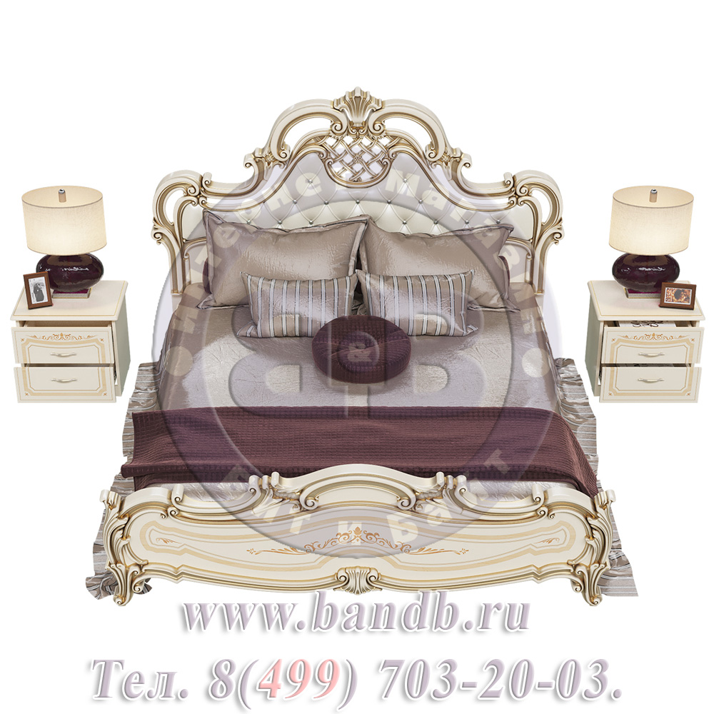 Кровать Грация 1800 мягкое изголовье с двумя тумбочами цвет слоновая кость Картинка № 6