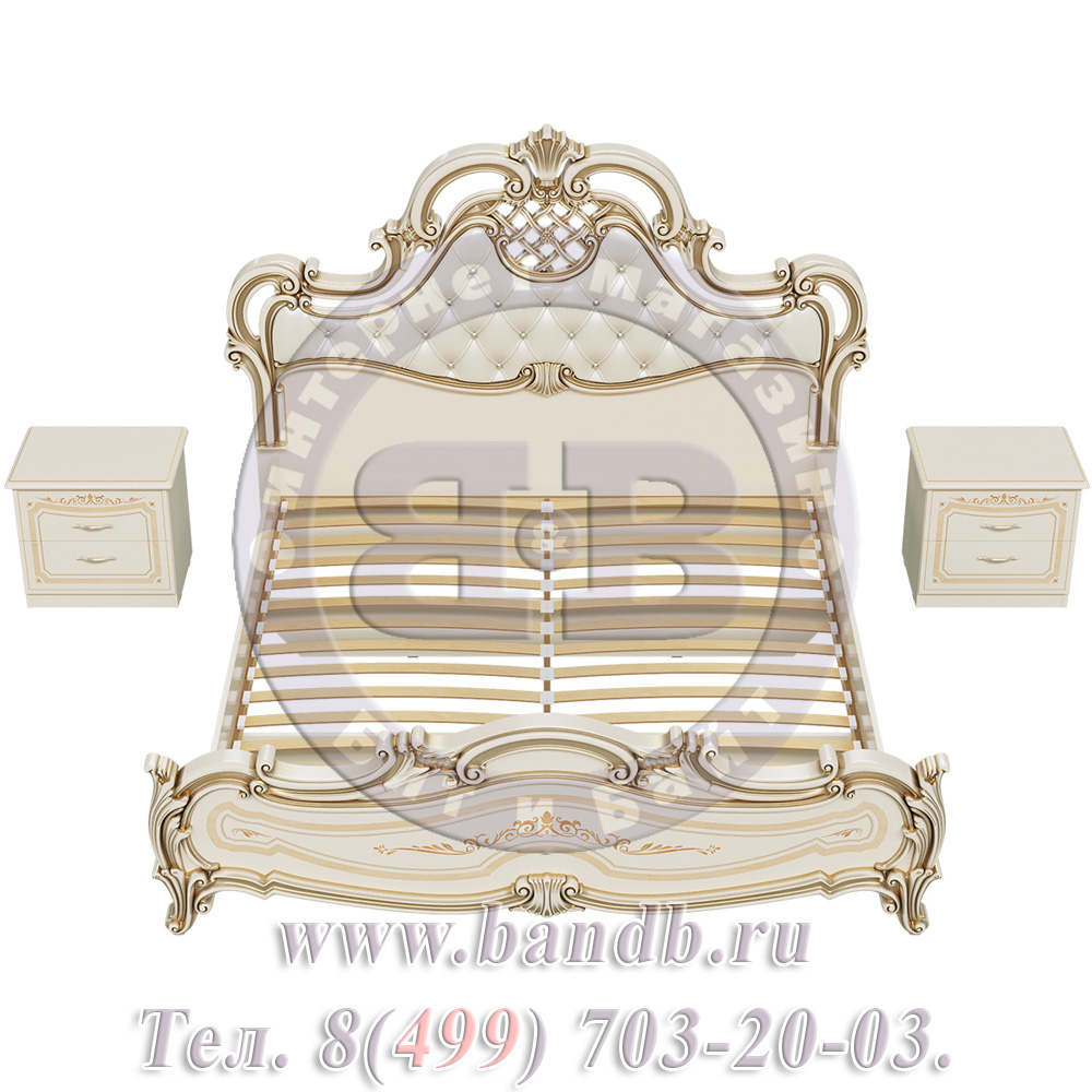 Кровать Грация 1800 мягкое изголовье с двумя тумбочами цвет слоновая кость Картинка № 7