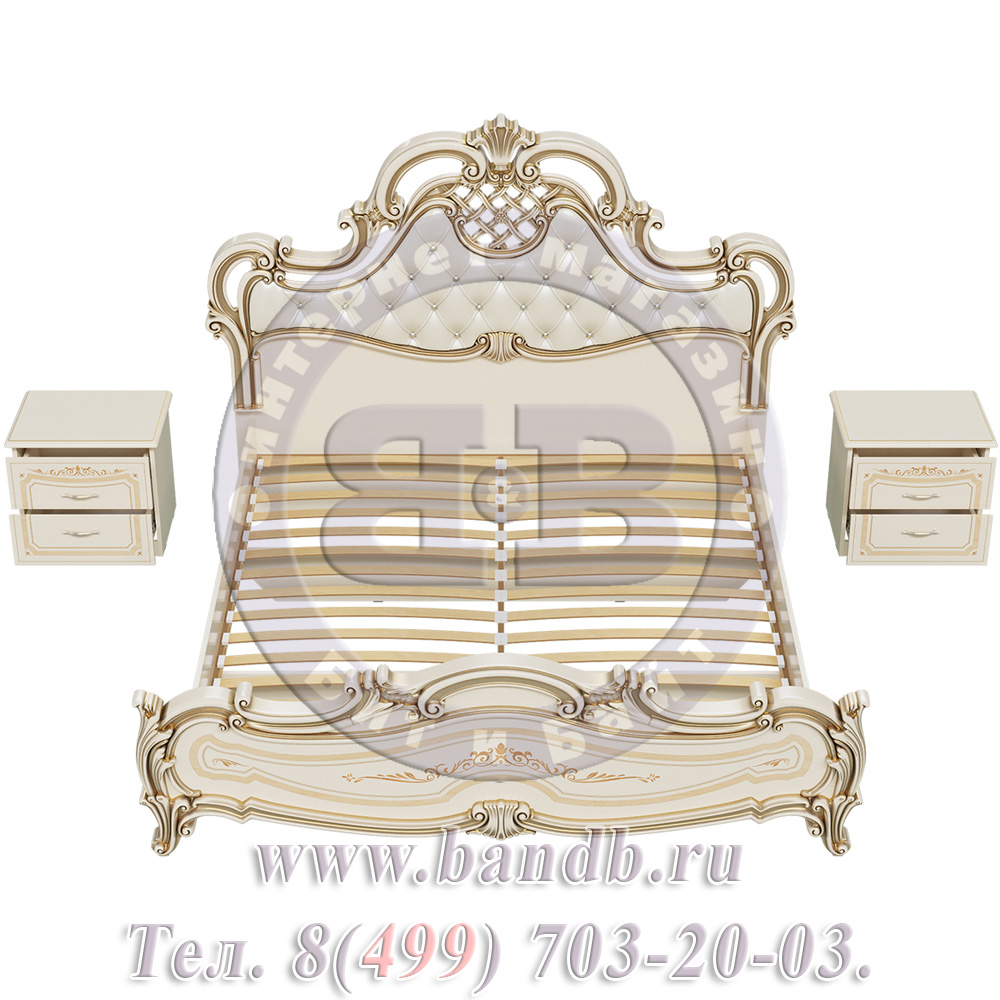 Кровать Грация 1800 мягкое изголовье с двумя тумбочами цвет слоновая кость Картинка № 8