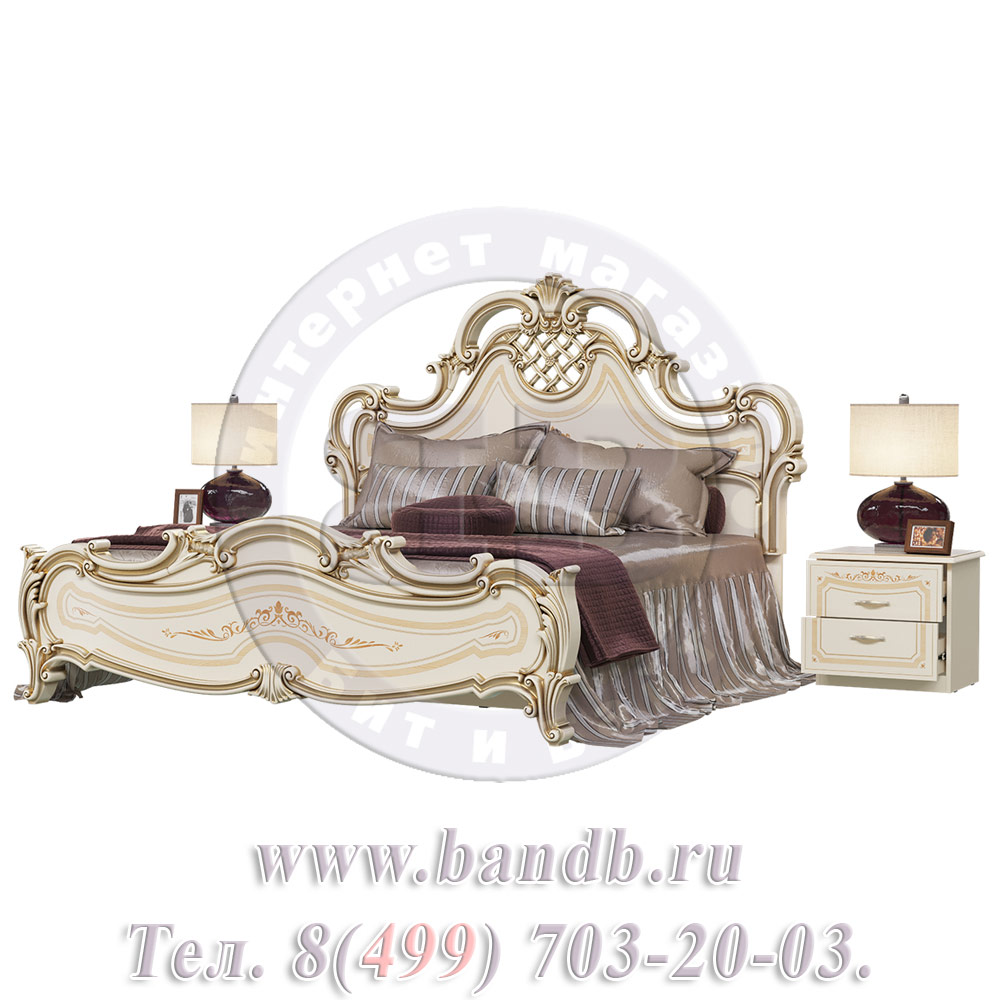 Кровать 1800 Грация с двумя прикроватными тумбами цвет слоновая кость Картинка № 2