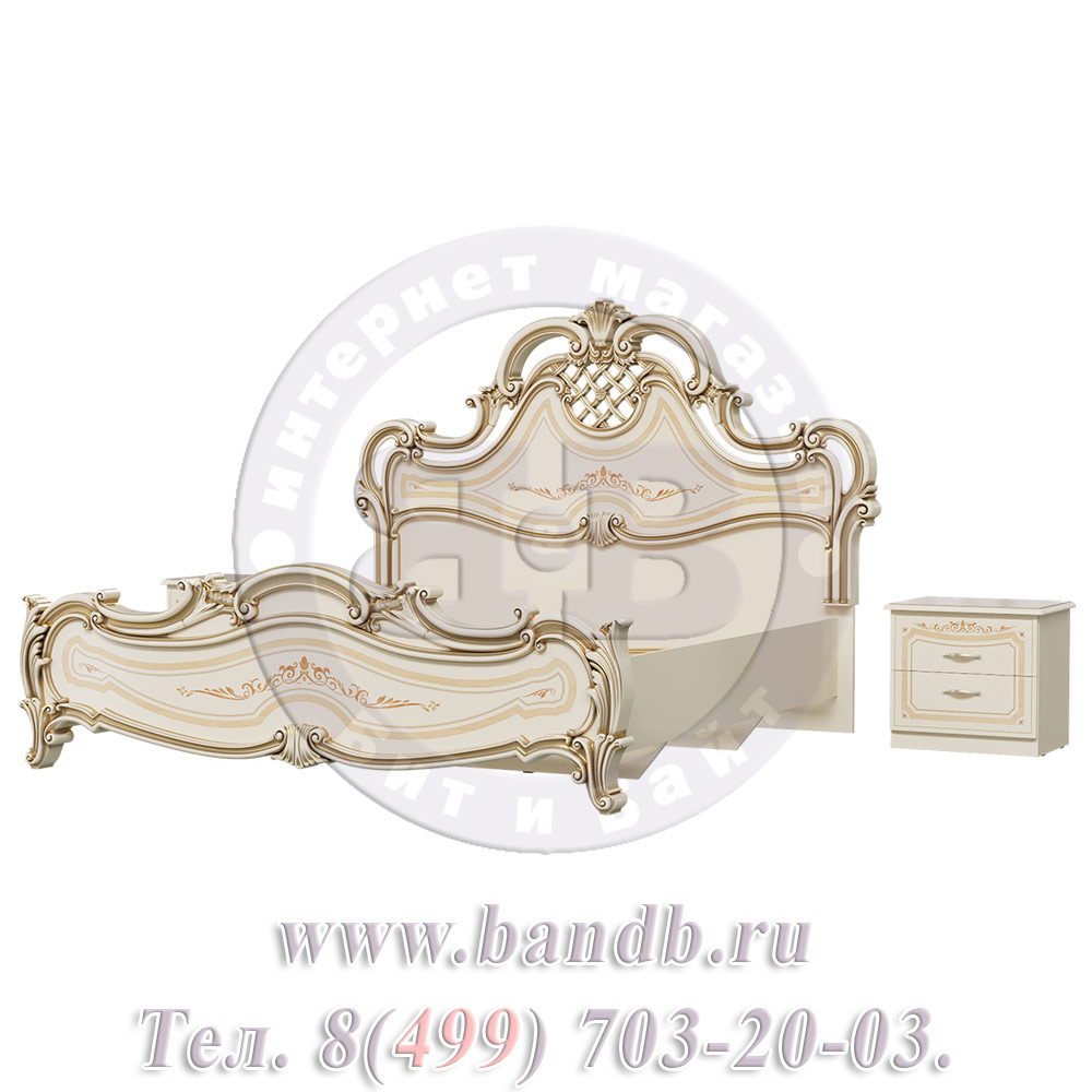 Кровать 1800 Грация с двумя прикроватными тумбами цвет слоновая кость Картинка № 3