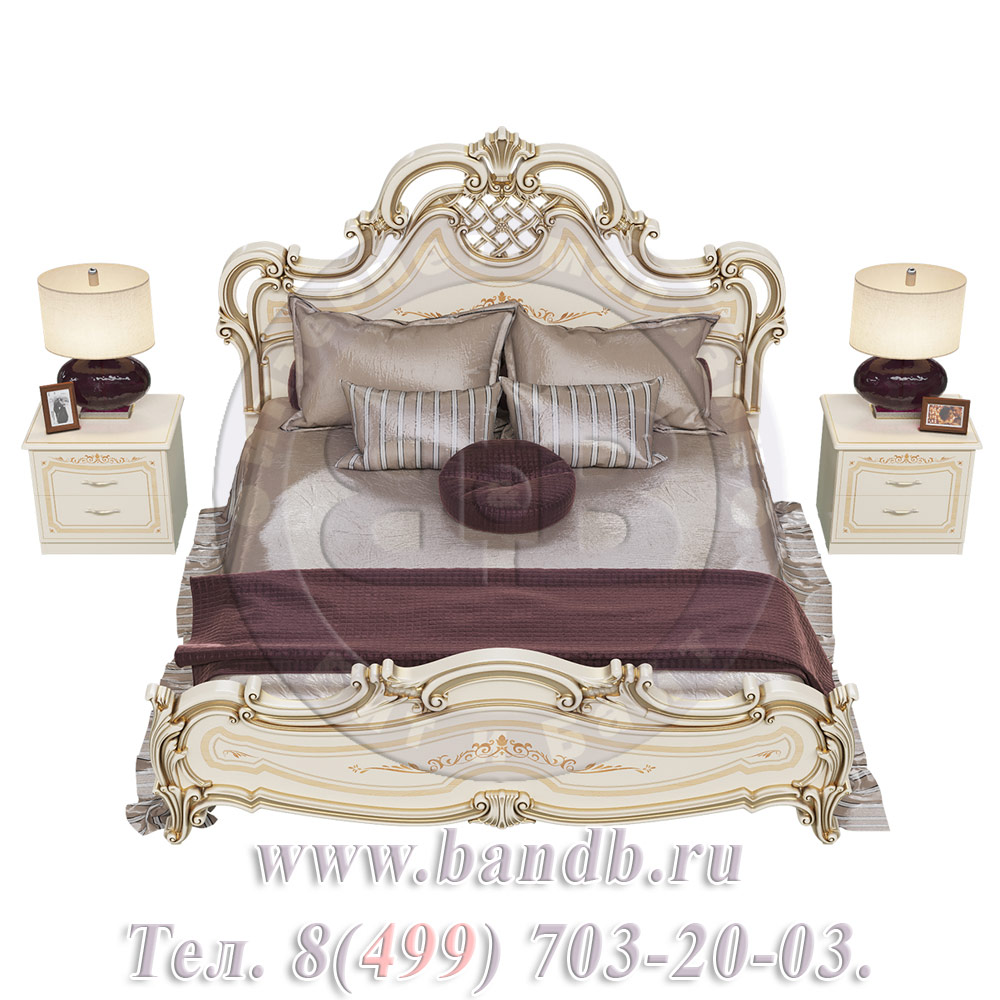 Кровать 1800 Грация с двумя прикроватными тумбами цвет слоновая кость Картинка № 5
