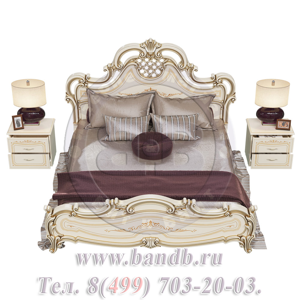 Кровать 1800 Грация с двумя прикроватными тумбами цвет слоновая кость Картинка № 6