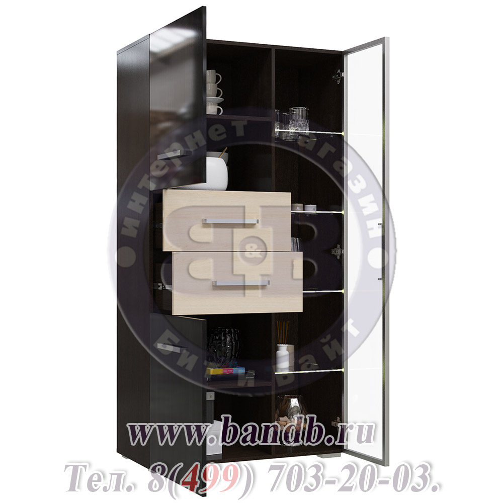 Шкаф со стеклянной секцией Капучино цвет дуб венге/metallic ELM/white OAK Картинка № 2