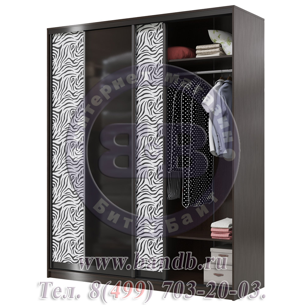 Шкаф-купе Сан-Ремо СР-01-1800 цвет корпус венге цаво/двери стекло чёрный глянец Картинка № 2