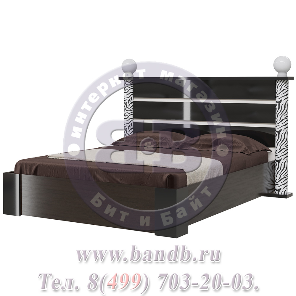 Кровать двуспальная Сан-Ремо + две тумбы цвет венге цаво/чёрный глянец спальное место 1600х2000 мм. Картинка № 5
