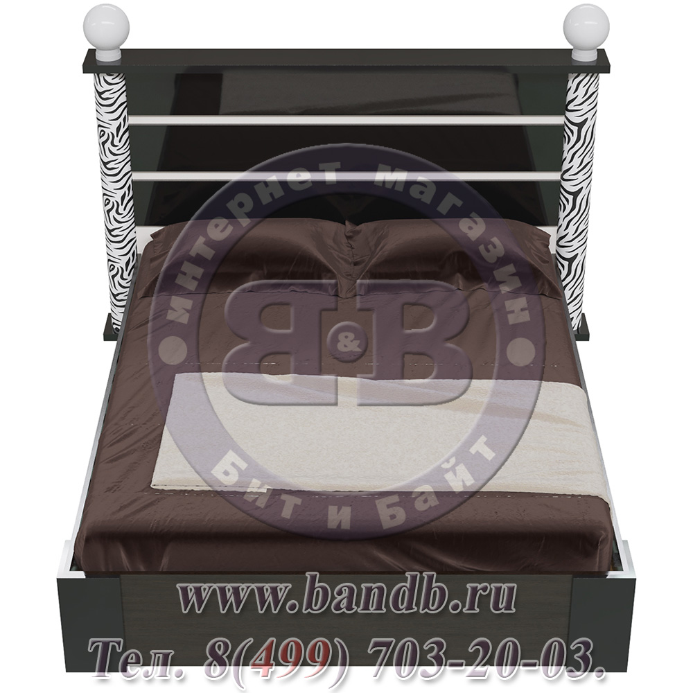 Двуспальная кровать Сан-Ремо цвет венге цаво/чёрный глянец спальное место 1600х2000 мм. Картинка № 3
