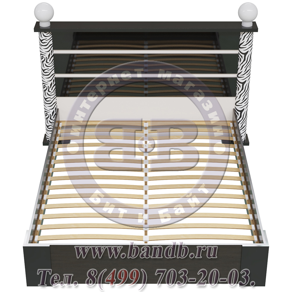 Двуспальная кровать Сан-Ремо цвет венге цаво/чёрный глянец спальное место 1600х2000 мм. Картинка № 4