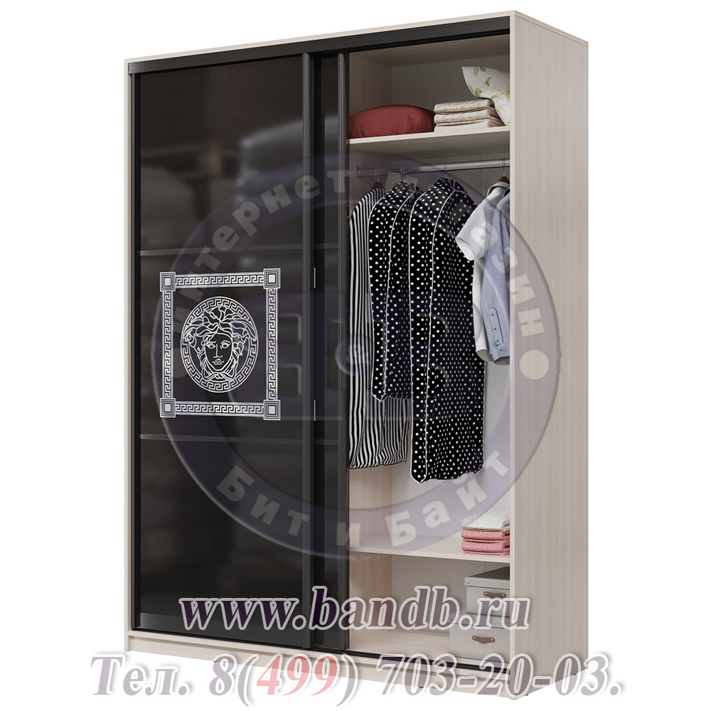 Шкаф-купе Мэри Премиум 1600 2-х дверный № 11, цвет дуб молочный/стекло лакобель с печатью Картинка № 3