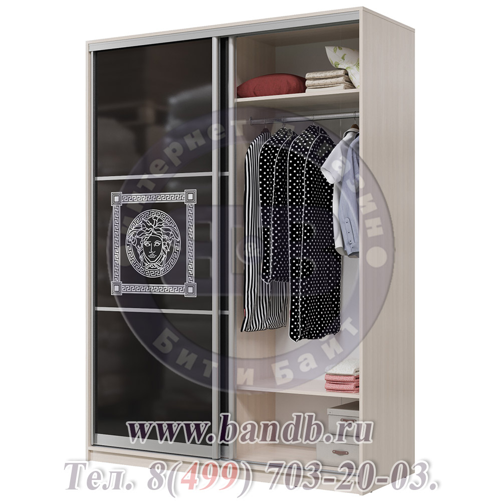 Шкаф-купе Мэри Премиум 1600 2-х дверный № 13, цвет дуб молочный/стекло лакобель с печатью Картинка № 3