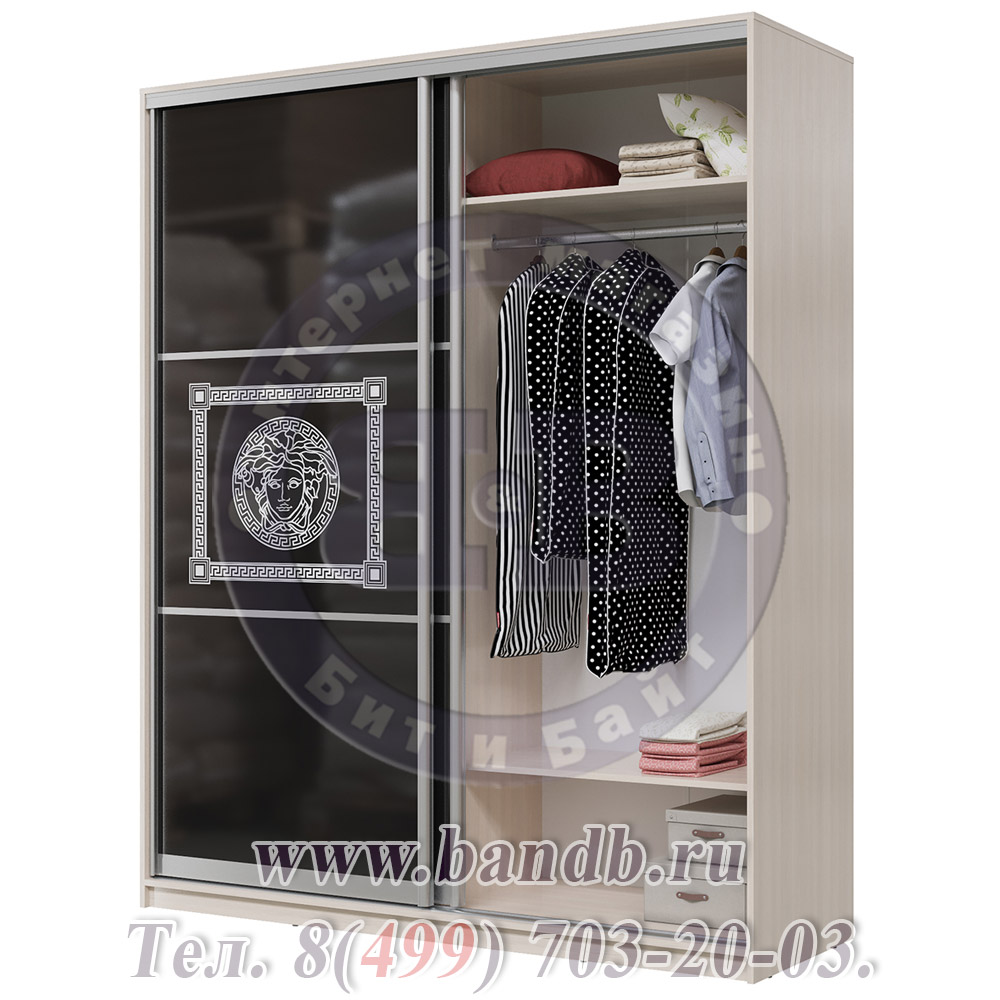 Шкаф-купе Мэри Премиум 1800 2-х дверный № 13, цвет дуб молочный/стекло лакобель с печатью Картинка № 3