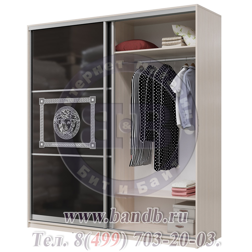 Шкаф-купе Мэри Премиум 2000 2-х дверный № 13, цвет дуб молочный/стекло лакобель с печатью Картинка № 3
