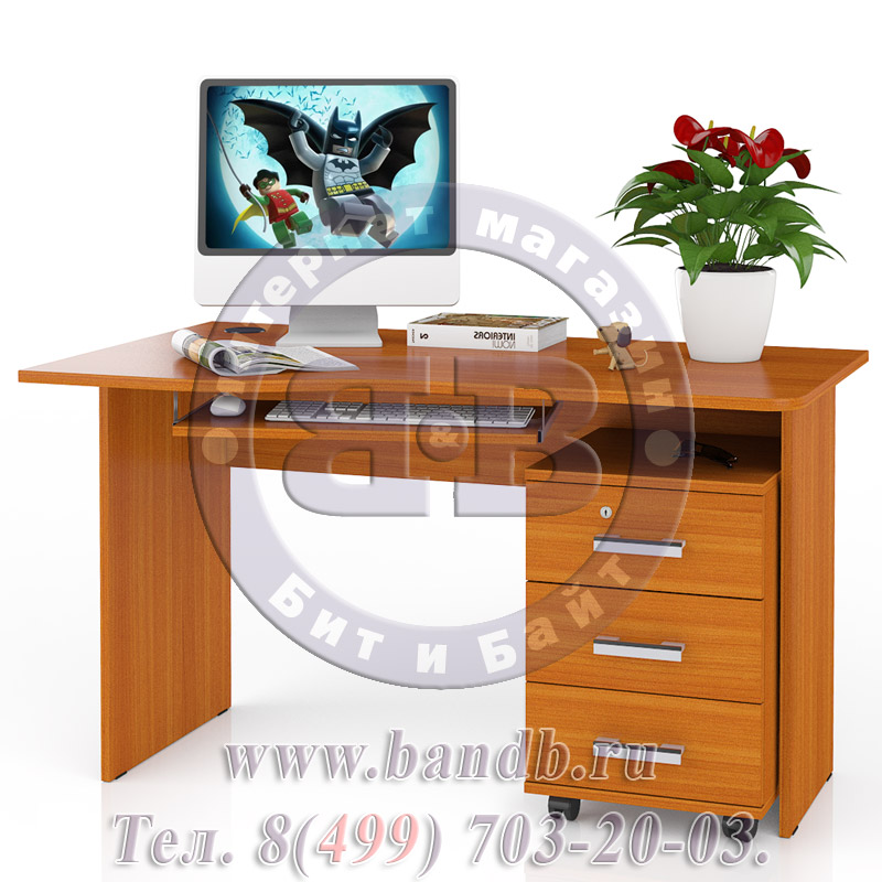 Стол письменный с тумбой МД 1.04ПТ вишня, универсальная сборка Картинка № 5
