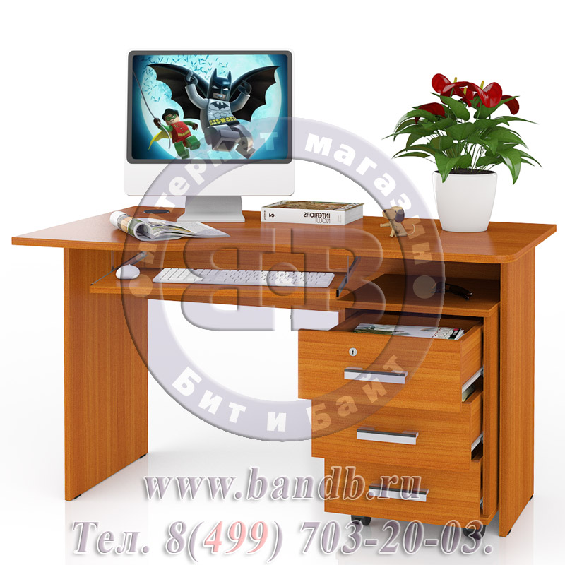 Стол письменный с тумбой МД 1.04ПТ вишня, универсальная сборка Картинка № 6