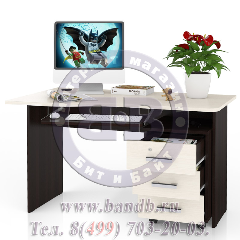 Стол письменный с тумбой МД 1.04ПТ венге/дуб, универсальная сборка Картинка № 6