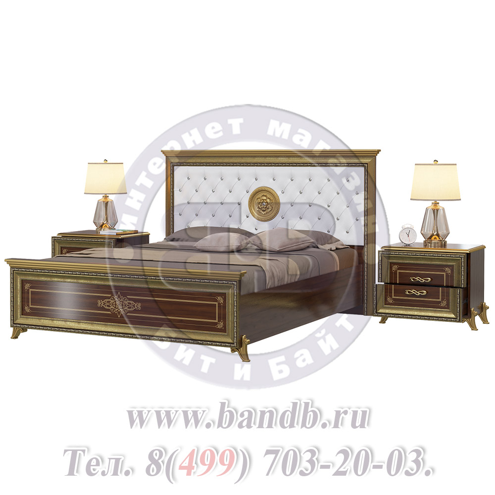 Кровать двуспальная мягкое изголовье + две тумбы Версаль 1600 цвет орех тайский Картинка № 2