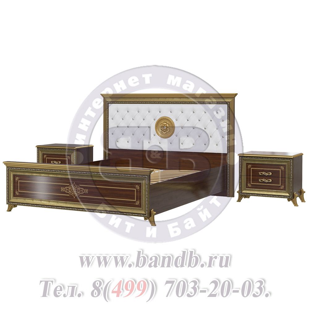 Кровать двуспальная мягкое изголовье + две тумбы Версаль 1600 цвет орех тайский Картинка № 3
