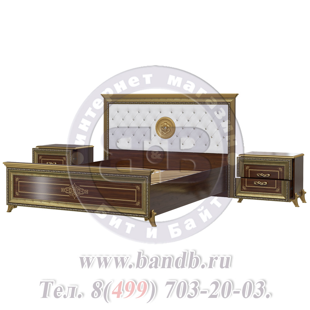 Кровать двуспальная мягкое изголовье + две тумбы Версаль 1600 цвет орех тайский Картинка № 4