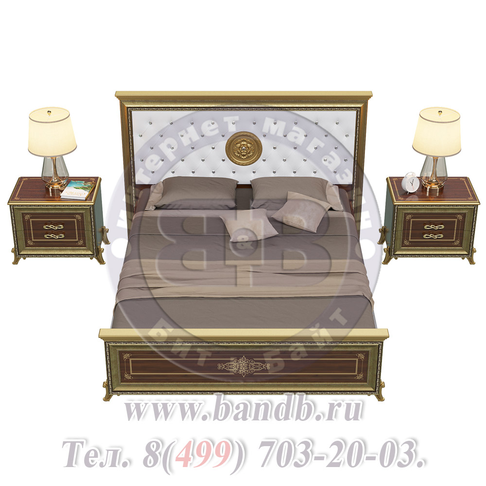 Кровать двуспальная мягкое изголовье + две тумбы Версаль 1600 цвет орех тайский Картинка № 5