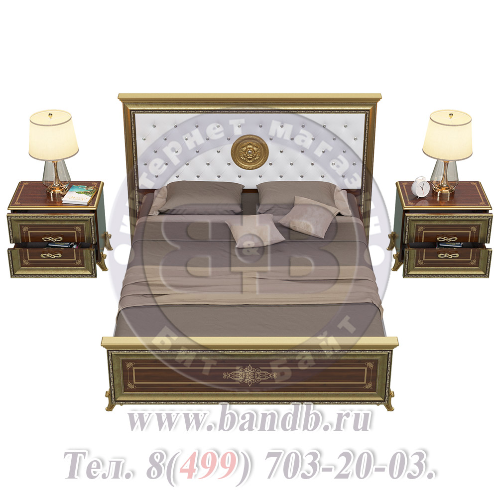 Кровать двуспальная мягкое изголовье + две тумбы Версаль 1600 цвет орех тайский Картинка № 6
