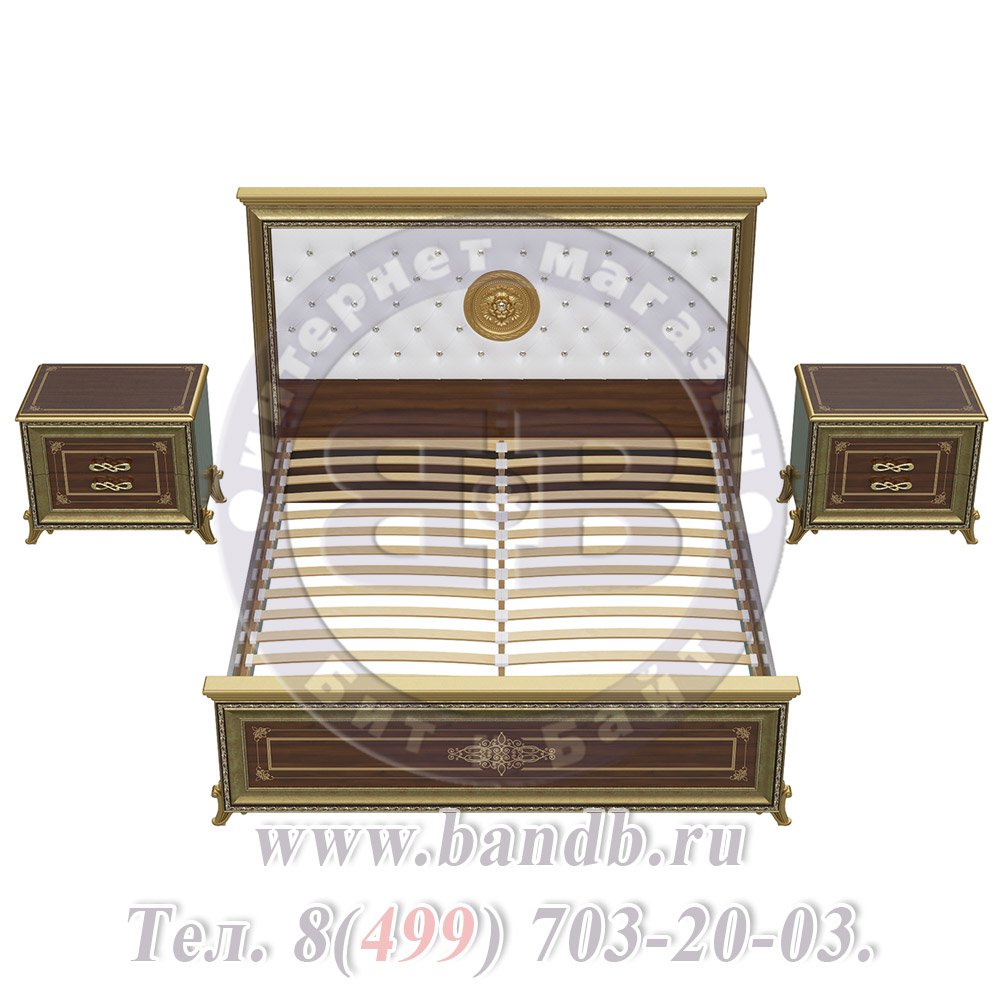 Кровать двуспальная мягкое изголовье + две тумбы Версаль 1600 цвет орех тайский Картинка № 7