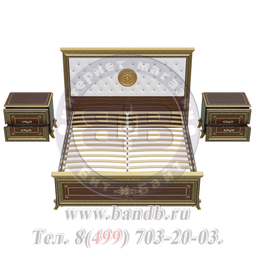 Кровать двуспальная мягкое изголовье + две тумбы Версаль 1600 цвет орех тайский Картинка № 8
