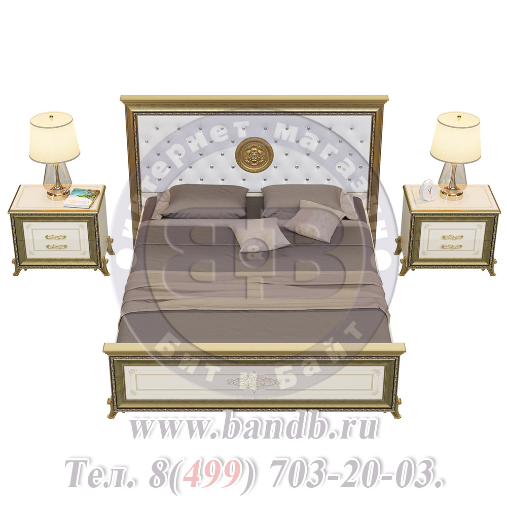 Кровать двуспальная мягкое изголовье + две тумбы Версаль 1600 цвет слоновая кость Картинка № 5