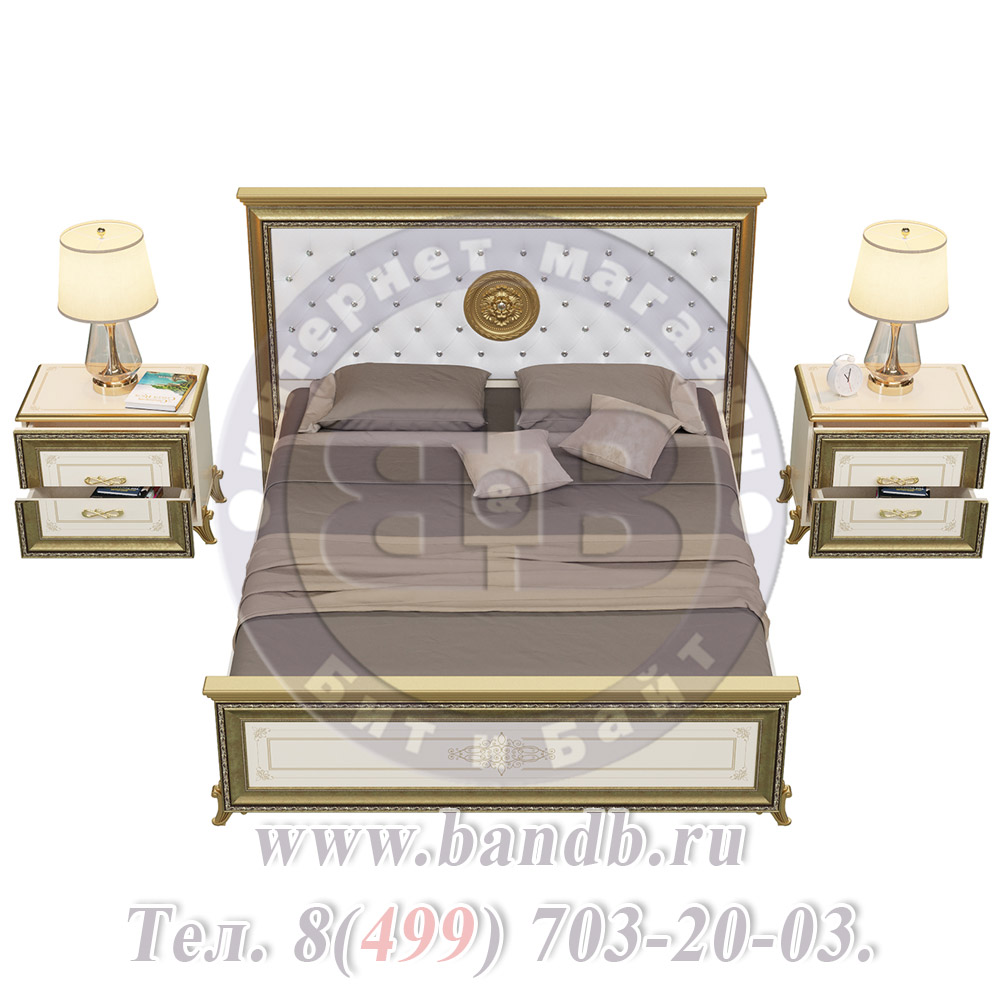 Кровать двуспальная мягкое изголовье + две тумбы Версаль 1600 цвет слоновая кость Картинка № 6