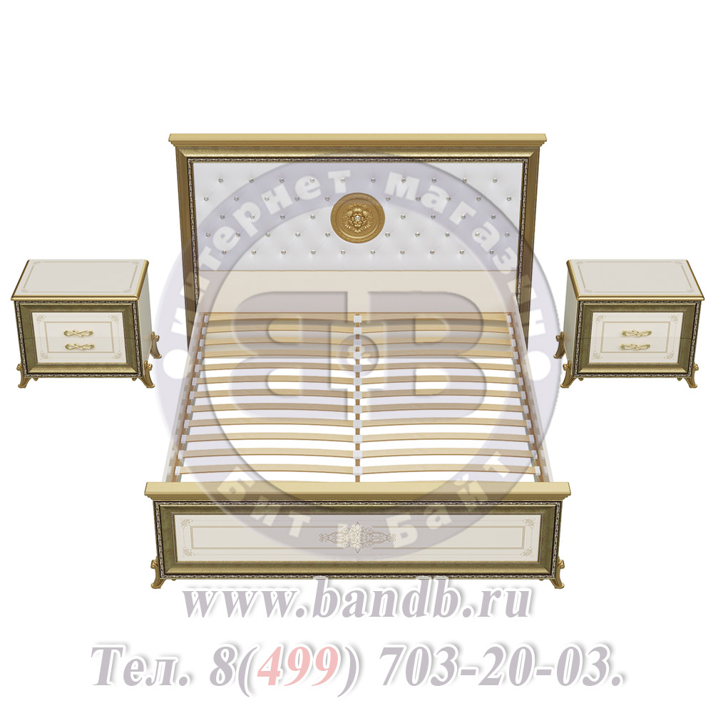 Кровать двуспальная мягкое изголовье + две тумбы Версаль 1600 цвет слоновая кость Картинка № 7