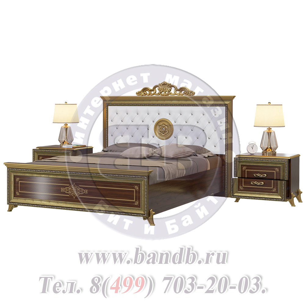 Спальня Версаль орех тайский Кровать 1600 с короной мягкое изголовье с двумя Тумбами Картинка № 2
