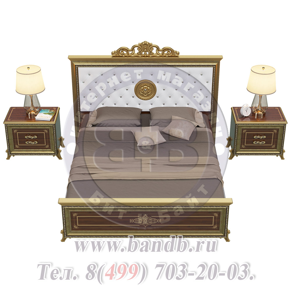 Спальня Версаль орех тайский Кровать 1600 с короной мягкое изголовье с двумя Тумбами Картинка № 5