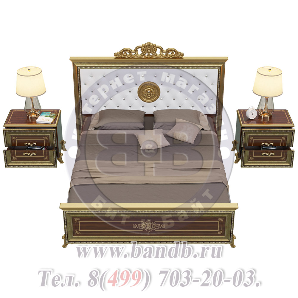Спальня Версаль орех тайский Кровать 1600 с короной мягкое изголовье с двумя Тумбами Картинка № 6