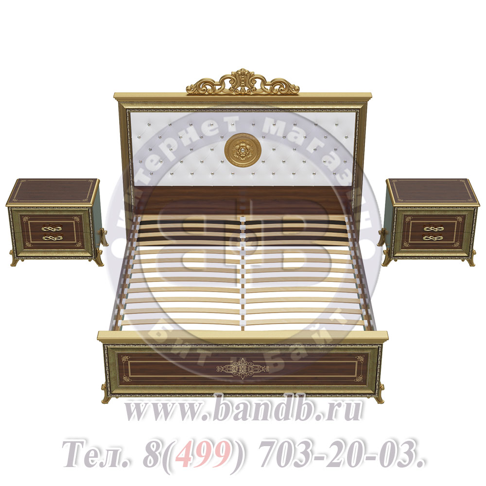 Спальня Версаль орех тайский Кровать 1600 с короной мягкое изголовье с двумя Тумбами Картинка № 7