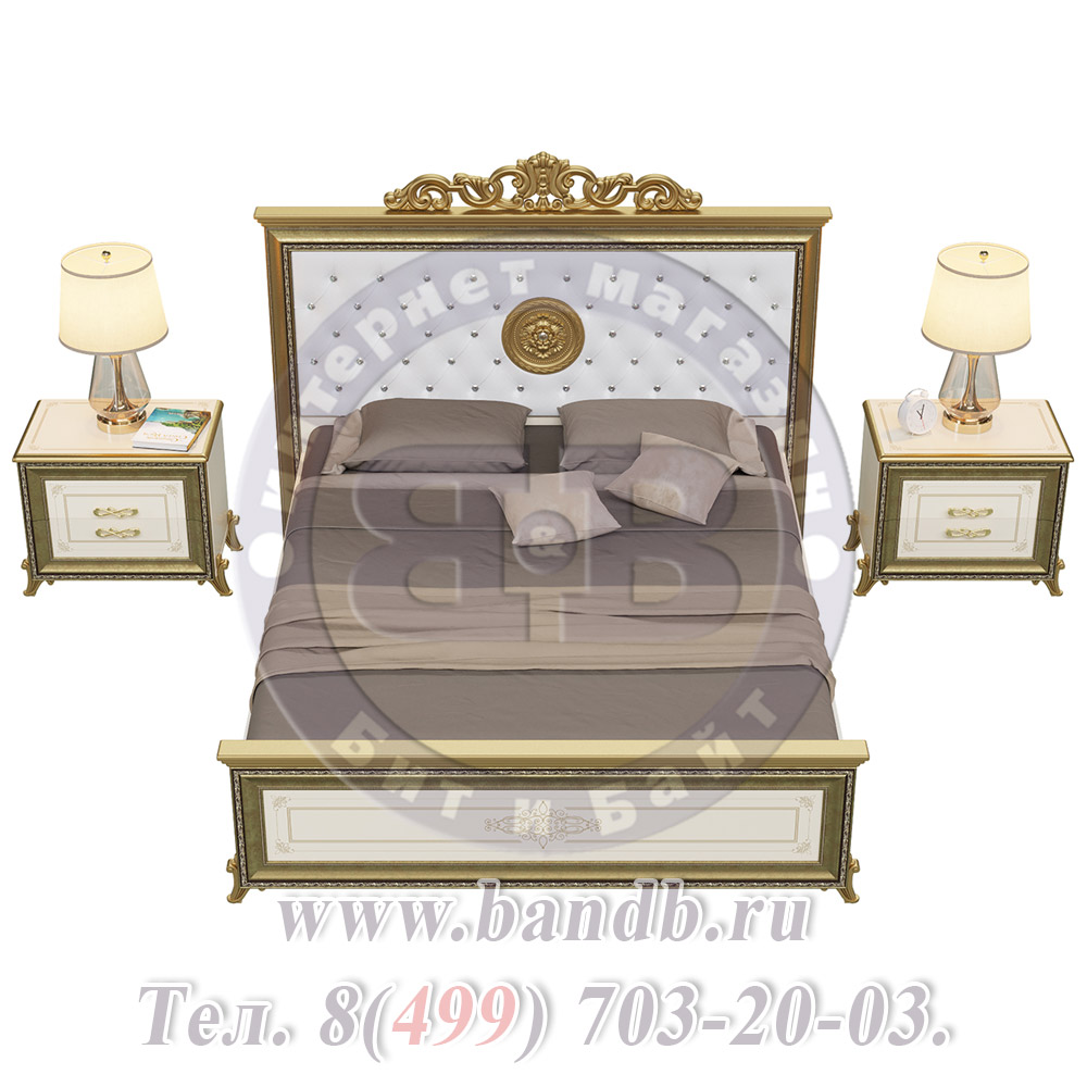 Спальня Версаль слоновая кость Кровать 1600 с короной мягкое изголовье с двумя Тумбами Картинка № 5