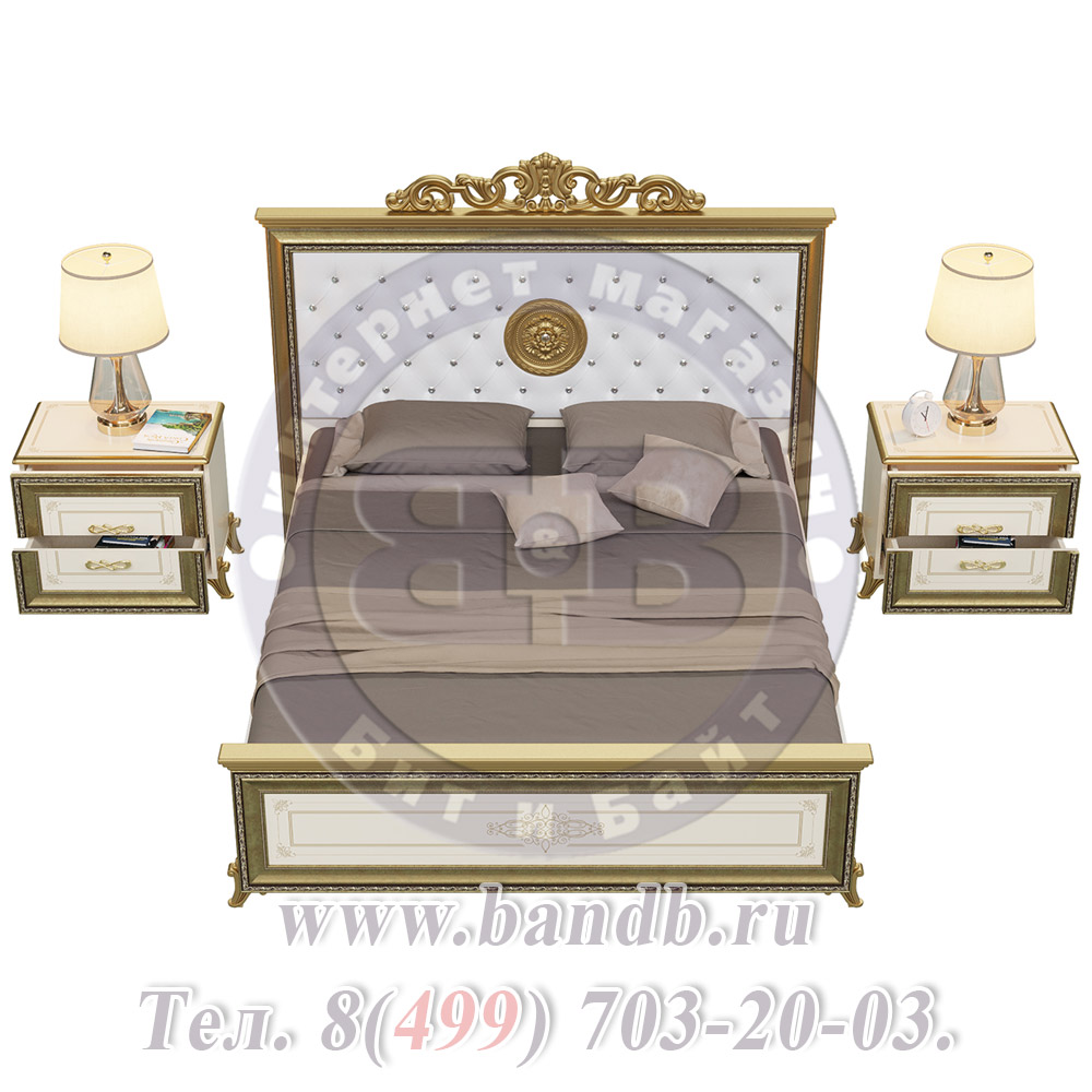 Спальня Версаль слоновая кость Кровать 1600 с короной мягкое изголовье с двумя Тумбами Картинка № 6