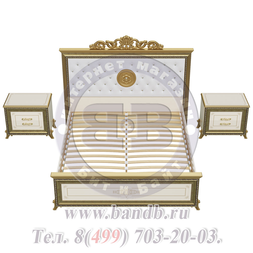 Спальня Версаль слоновая кость Кровать 1600 с короной мягкое изголовье с двумя Тумбами Картинка № 7