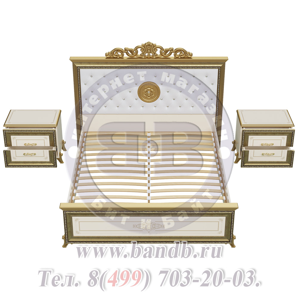Спальня Версаль слоновая кость Кровать 1600 с короной мягкое изголовье с двумя Тумбами Картинка № 8