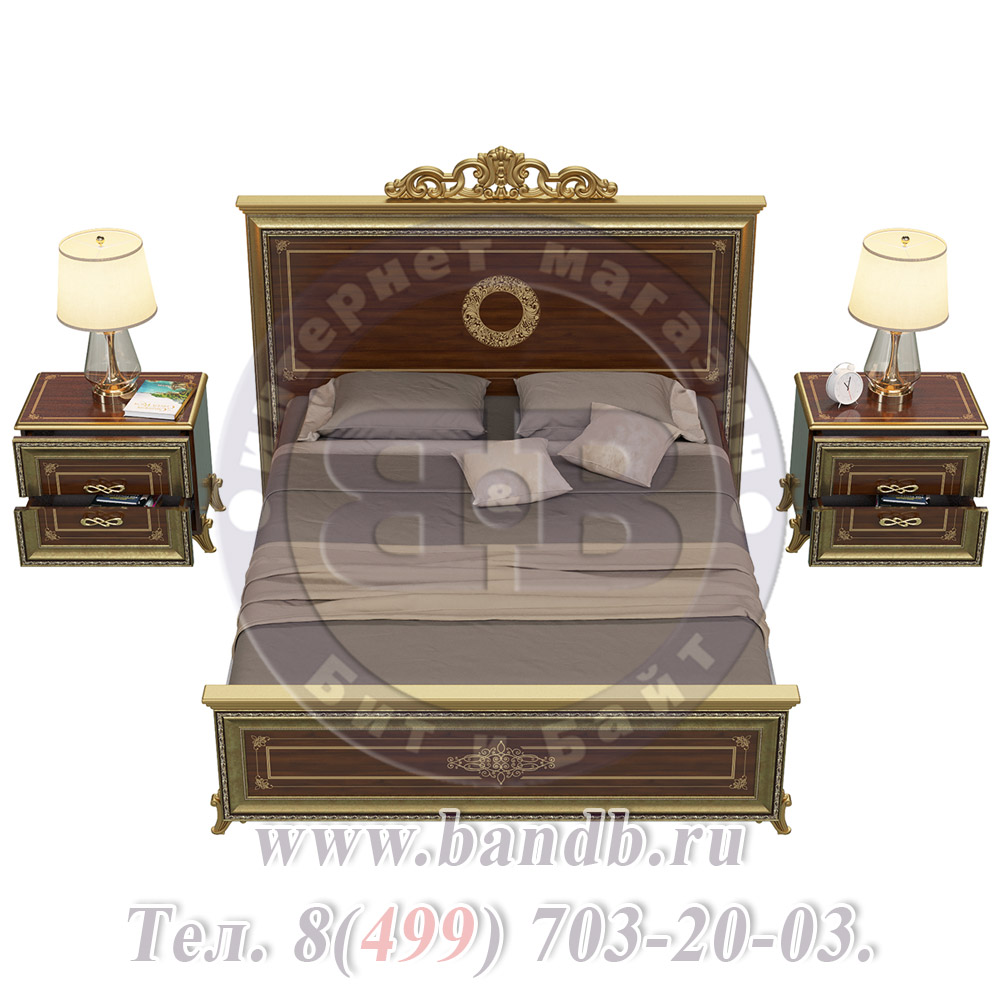 Спальня Версаль орех тайский Кровать 1600 с короной изголовье шелкография с двумя Тумбами Картинка № 6
