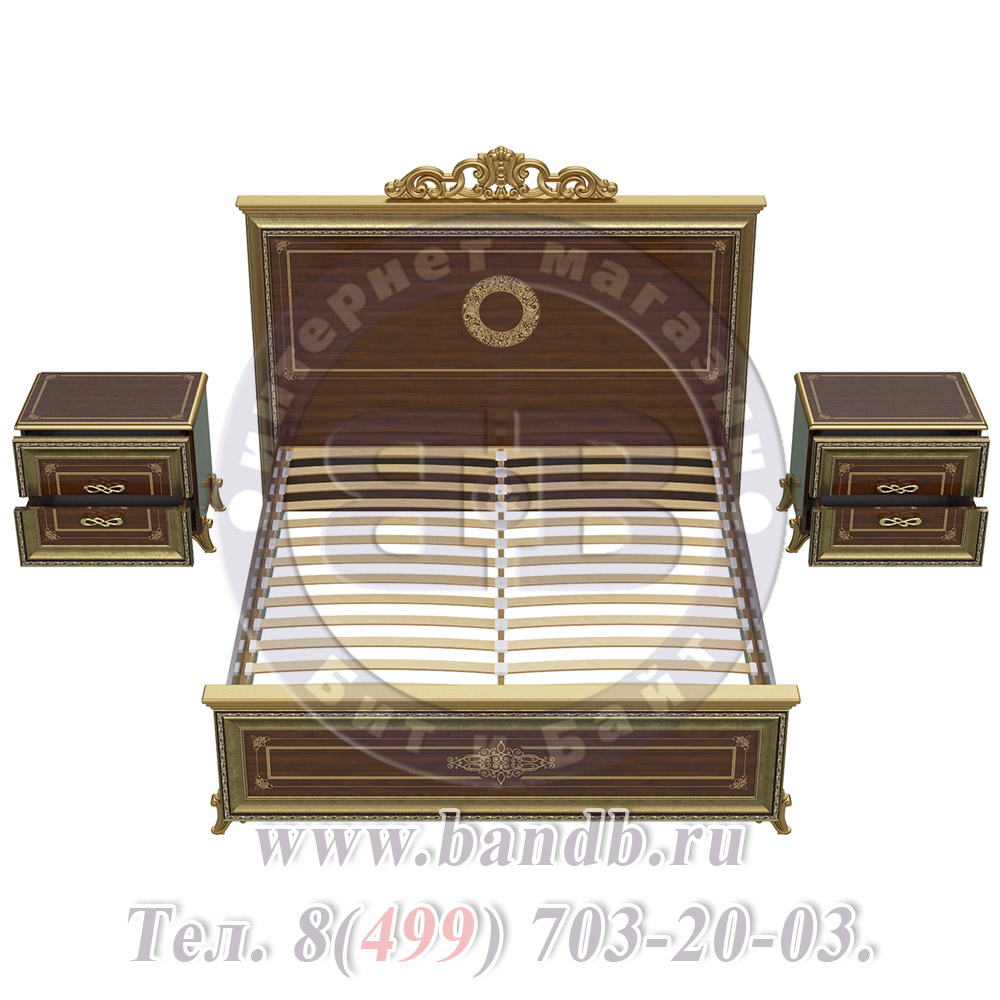 Спальня Версаль орех тайский Кровать 1600 с короной изголовье шелкография с двумя Тумбами Картинка № 8