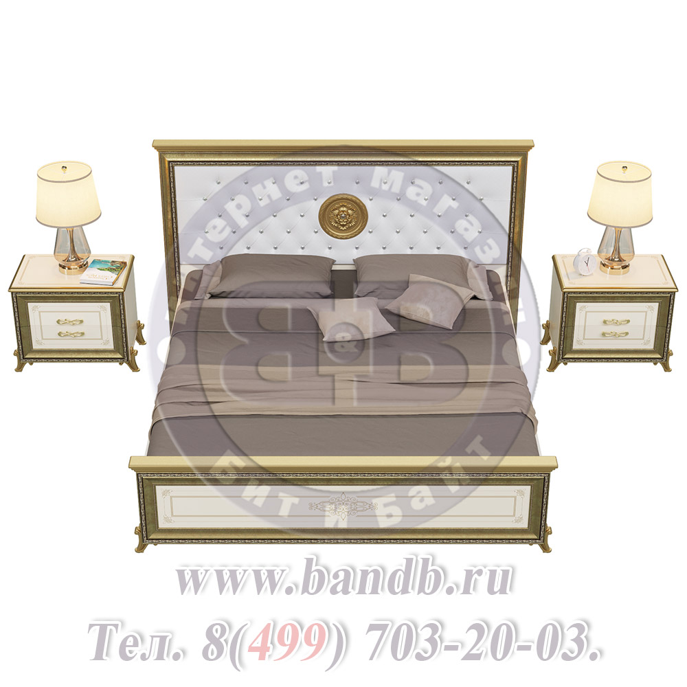 Спальня Версаль слоновая кость Кровать 1800 мягкое изголовье с двумя Тумбами Картинка № 5