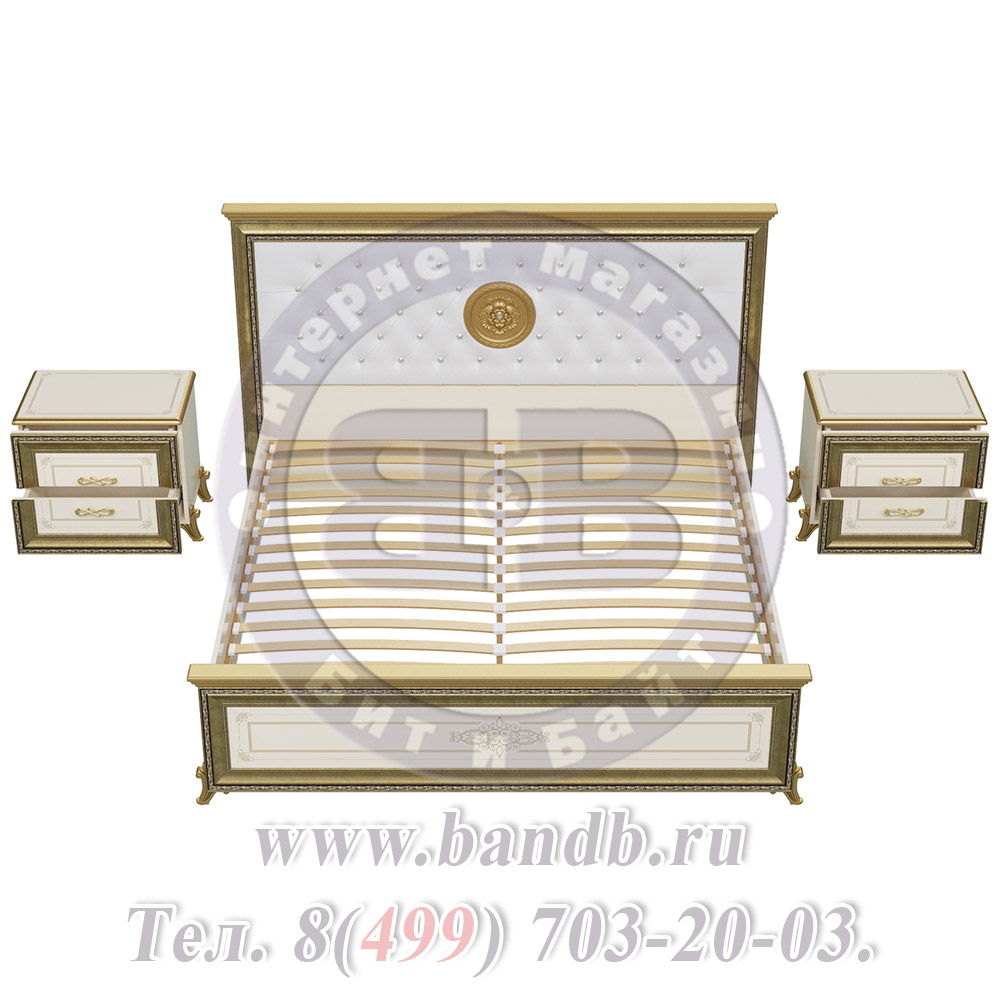 Спальня Версаль слоновая кость Кровать 1800 мягкое изголовье с двумя Тумбами Картинка № 8