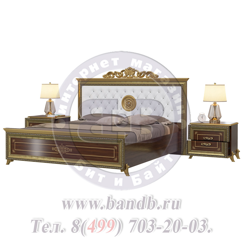 Спальня Версаль орех тайский Кровать 1800 с короной мягкое изголовье с двумя Тумбами Картинка № 2