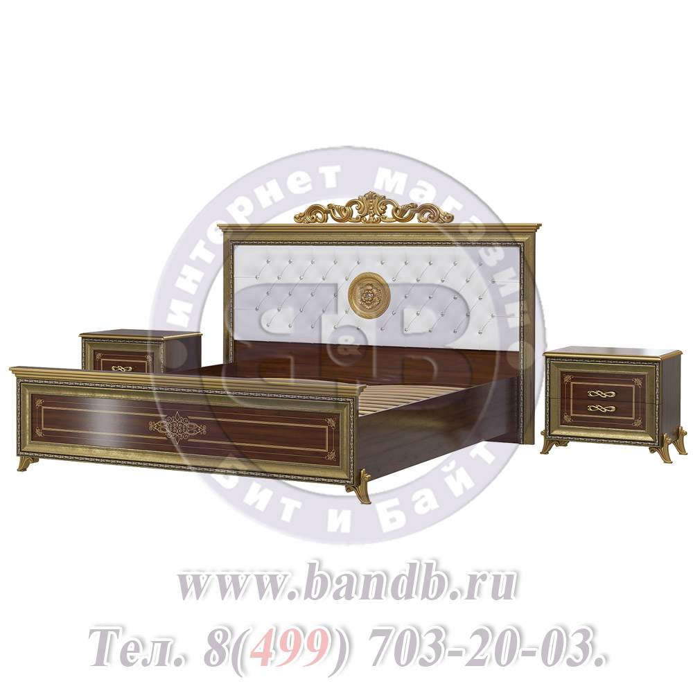 Спальня Версаль орех тайский Кровать 1800 с короной мягкое изголовье с двумя Тумбами Картинка № 3