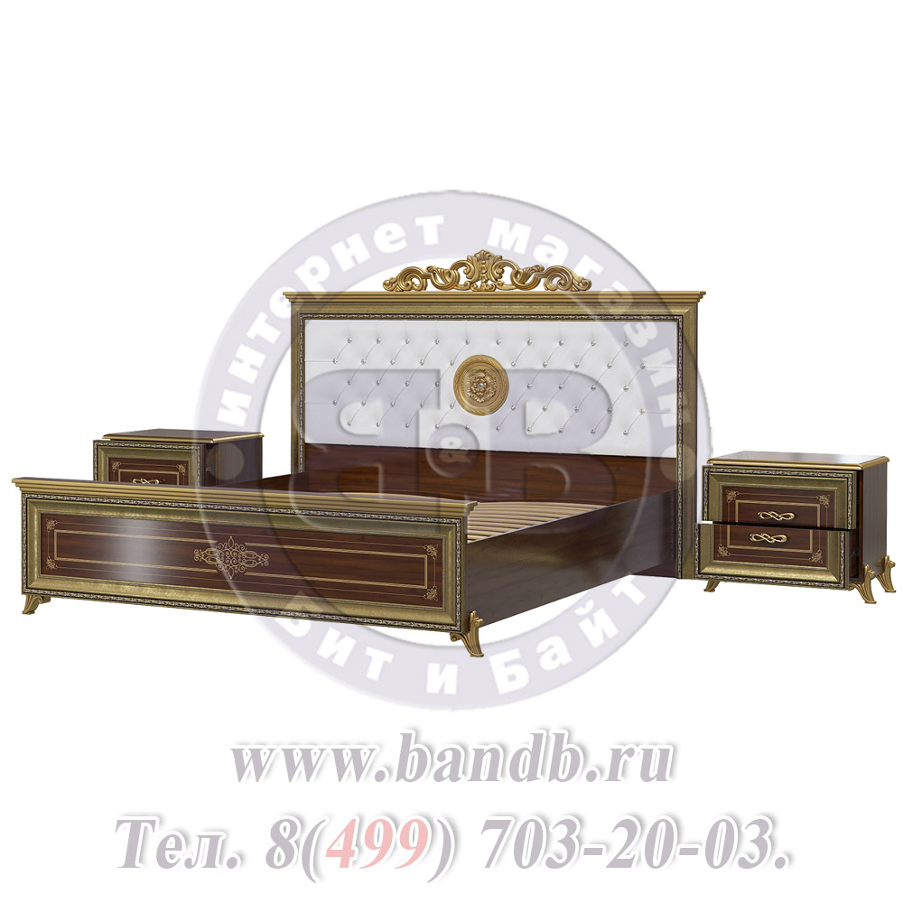 Спальня Версаль орех тайский Кровать 1800 с короной мягкое изголовье с двумя Тумбами Картинка № 4