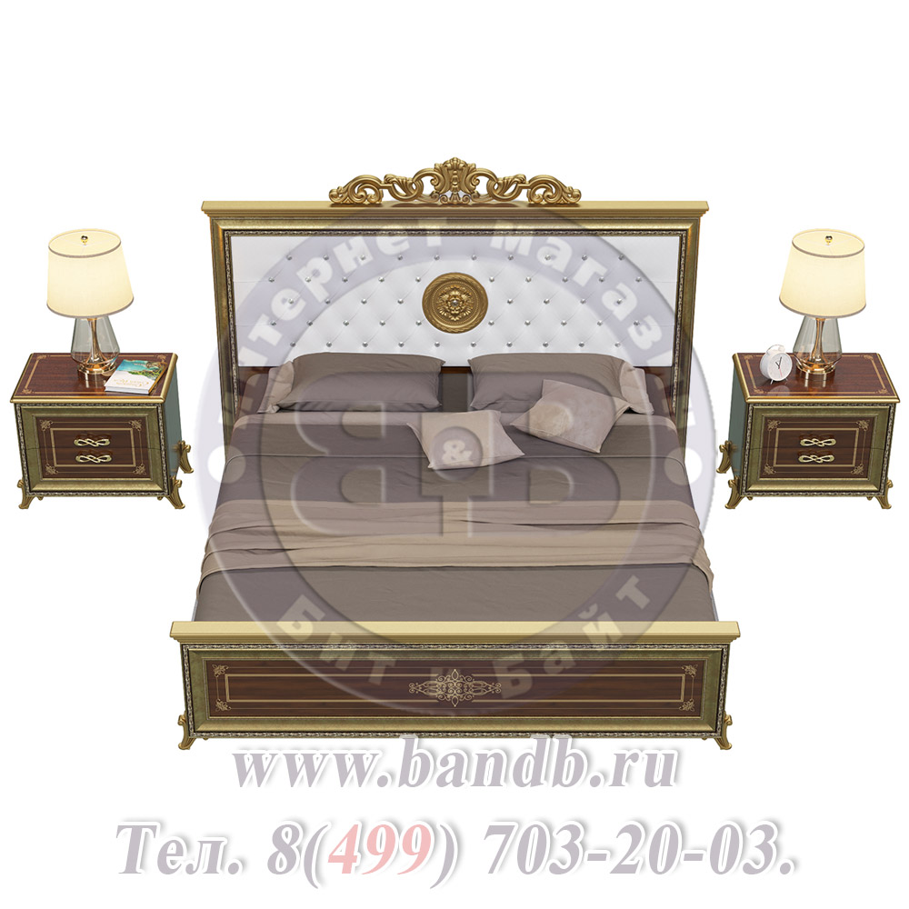 Спальня Версаль орех тайский Кровать 1800 с короной мягкое изголовье с двумя Тумбами Картинка № 5