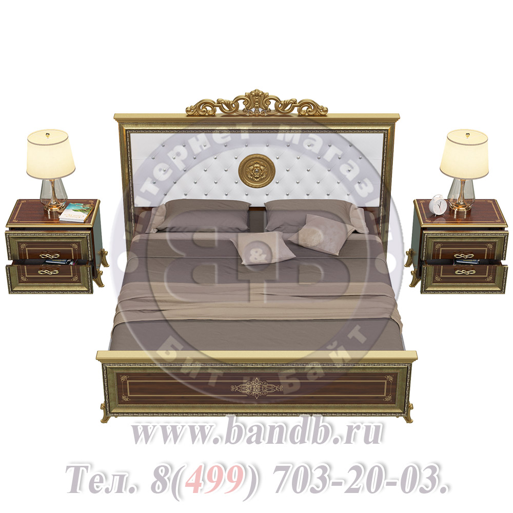 Спальня Версаль орех тайский Кровать 1800 с короной мягкое изголовье с двумя Тумбами Картинка № 6