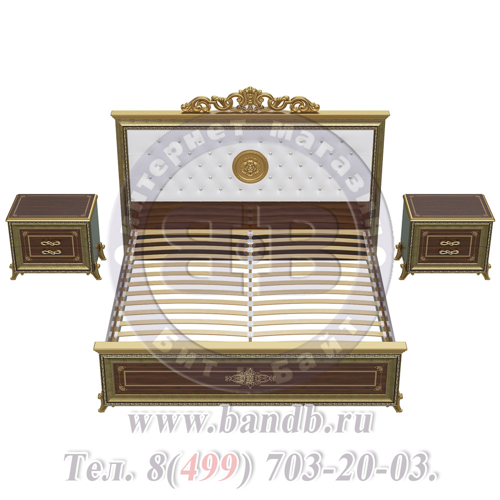 Спальня Версаль орех тайский Кровать 1800 с короной мягкое изголовье с двумя Тумбами Картинка № 7