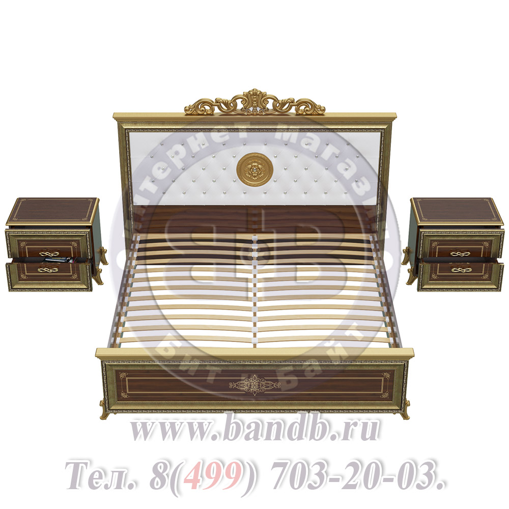 Спальня Версаль орех тайский Кровать 1800 с короной мягкое изголовье с двумя Тумбами Картинка № 8