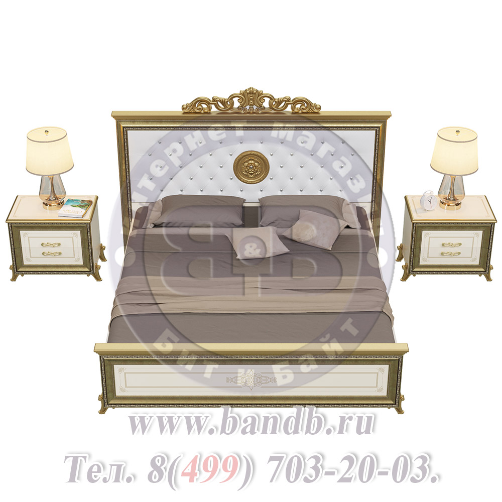 Спальня Версаль слоновая кость Кровать 1800 с короной мягкое изголовье с двумя Тумбами Картинка № 5