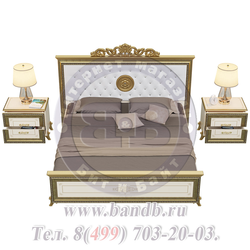 Спальня Версаль слоновая кость Кровать 1800 с короной мягкое изголовье с двумя Тумбами Картинка № 6
